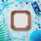 Assiettes En Carton Vacances Red Plaid avec Holly (Fête)