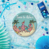 Assiettes En Carton Vacances tropicales Flamant rose mignonne | Temps (Fête)