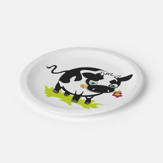 Assiettes En Carton Vache À Fleur (Angle)