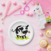 Assiettes En Carton Vache avec une fleur (Fête)