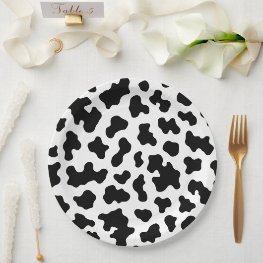 Assiettes En Carton Vache blanche et noire Imprimer Fête d'anniversair (Mariage)