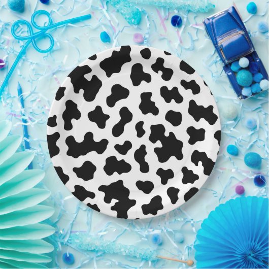 Assiettes En Carton Vache blanche et noire Imprimer Fête d'anniversair (Fête)
