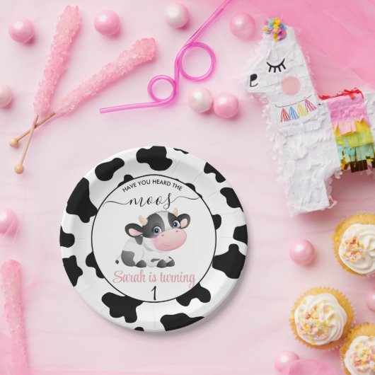 Assiettes En Carton Vache blanche noire Avez-vous entendu l'anniversai (Fête)