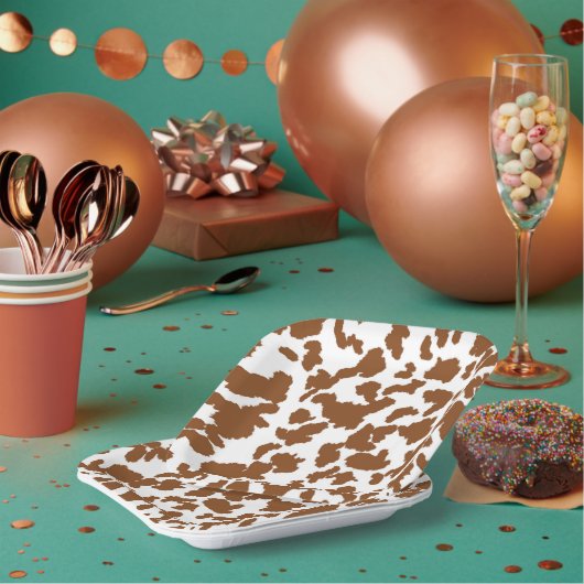 Assiettes En Carton Vache Brown Et Blanche Cacher Motif fourrure (Multi)