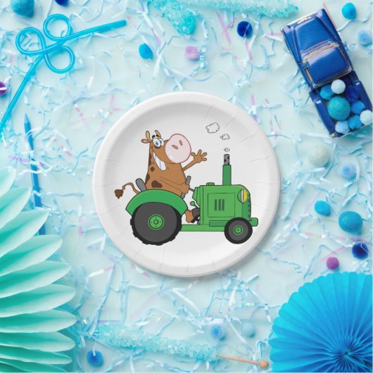 Assiettes En Carton Vache conduisant un tracteur (Fête)