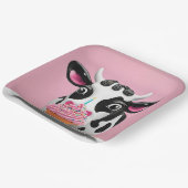 Assiettes En Carton Vache D'Anniversaire Avec Cupcake Sur Rose (Angulaire)