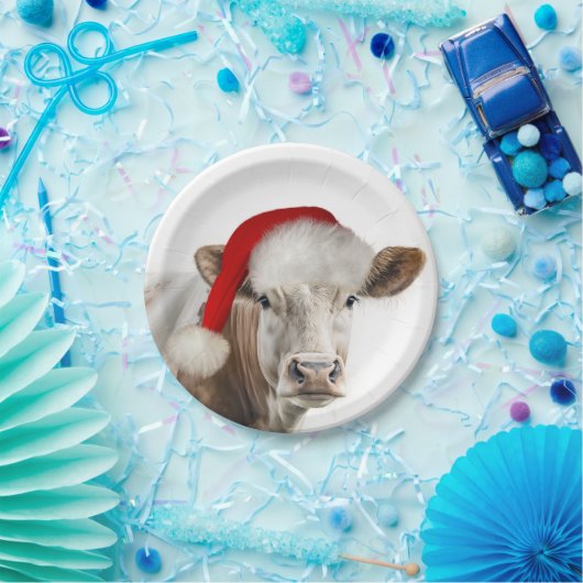Assiettes En Carton Vache de Noël avec chapeau de Noël (Fête)