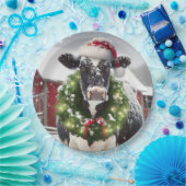 Assiettes En Carton Vache de Noël portant une couronne (Fête)