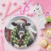 Assiettes En Carton Vache de Noël portant une couronne (Fête)