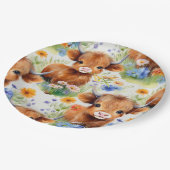 Assiettes En Carton Vache des Highlands en fleurs sauvages (Angle)