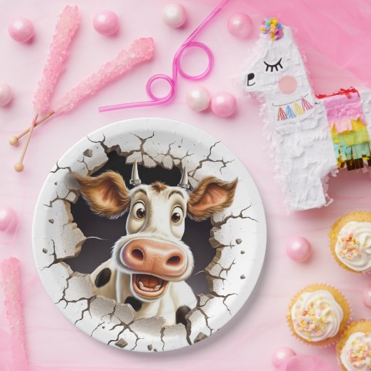 Assiettes En Carton Vache drôle visage pays pique-nique animaux de fer (Fête)