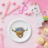 Assiettes En Carton Vache écossaise avec fleurs Aquarelle (Fête)