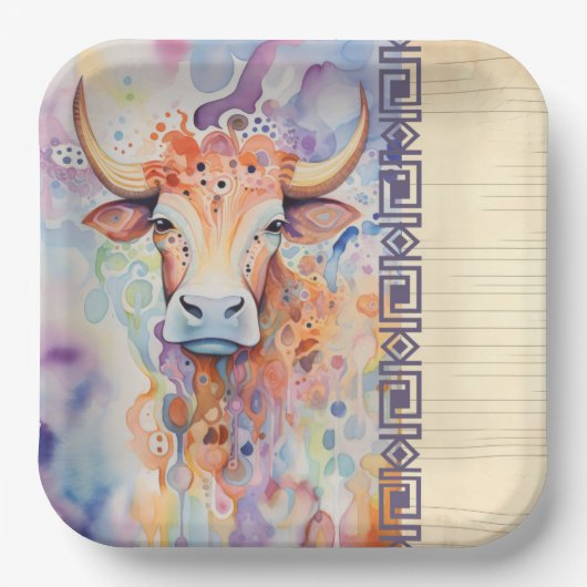 Assiettes En Carton Vache ferme pourpre (Recto)