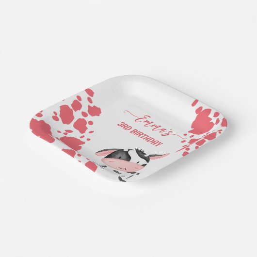 Assiettes En Carton Vache fête table rose vache motif personnalisé (Angulaire)