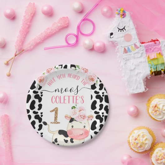 Assiettes En Carton Vache florale avec vache Imprimer Anniversaire (Fête)