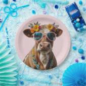 Assiettes En Carton Vache gaie avec lunettes de soleil (Fête)