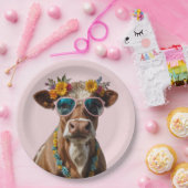 Assiettes En Carton Vache gaie avec lunettes de soleil (Fête)
