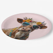 Assiettes En Carton Vache gaie avec lunettes de soleil (Angle)