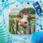 Assiettes En Carton Vache Heifer portant un Kerchief rouge (Fête)