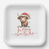Assiettes En Carton Vache Highland à Santa Hat Joyeux Noël (Recto)