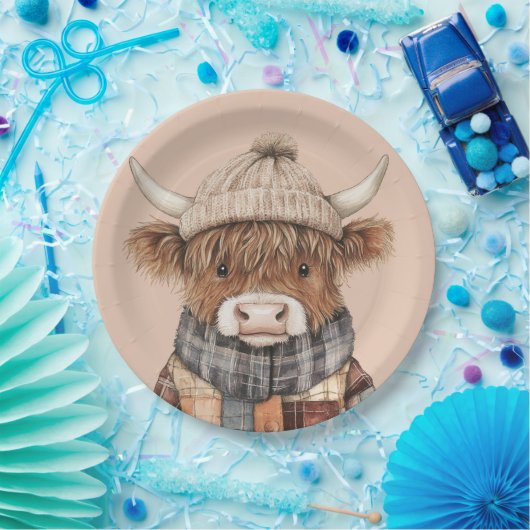 Assiettes En Carton Vache Highland mignonne en Crème Boho Casquette (Fête)