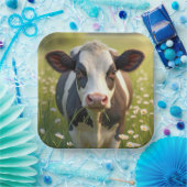 Assiettes En Carton Vache Holstein En Pâturage Vert Avec Marguerites (Fête)