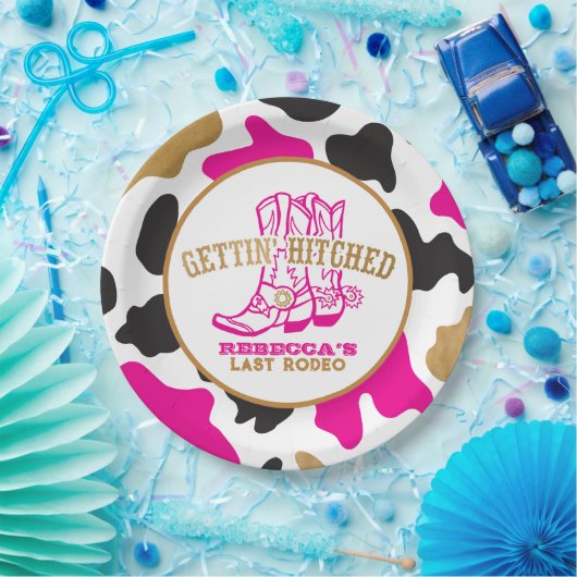 Assiettes En Carton Vache Imprimer Dernier Rodéo Bachelorette Plaques  (Fête)