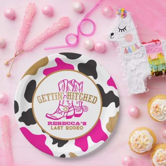 Assiettes En Carton Vache Imprimer Dernier Rodéo Bachelorette Plaques  (Fête)