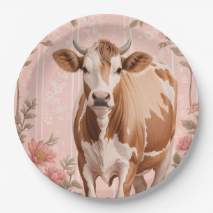 Assiettes En Carton Vache Jersey Adorable Fleur Rose