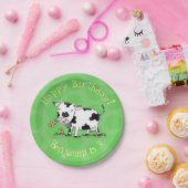 Assiettes En Carton Vache mignonne en vert dessin animé sur le terrain (Fête)