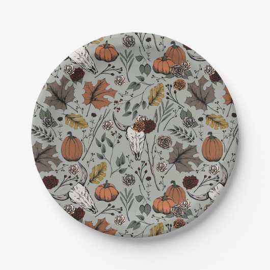 Assiettes En Carton Vache Motif de Thanksgiving Crâne d'automne moisso (Devant)