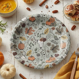 Assiettes En Carton Vache Motif de Thanksgiving Crâne d'automne moisso