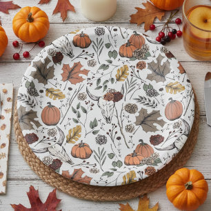 Assiettes En Carton Vache Motif de Thanksgiving Crâne d'automne moisso