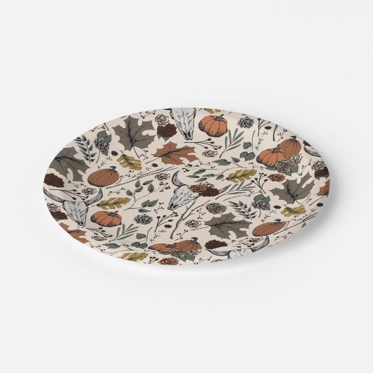 Assiettes En Carton Vache Motif de Thanksgiving Crâne d'automne moisso (Angle)