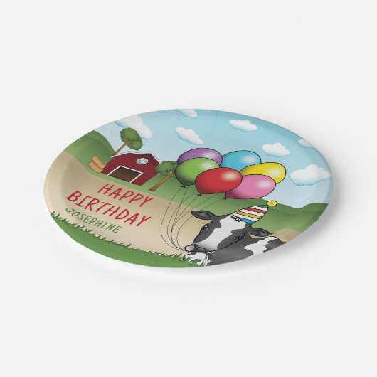 Assiettes En Carton Vache noire blanche Festive Barnyard Anniversaire  (Angle)