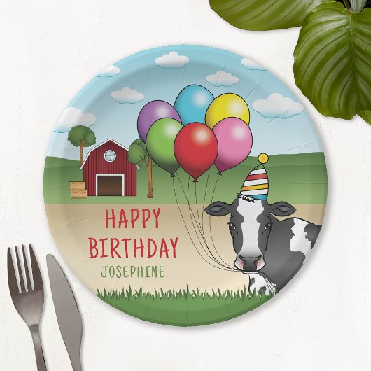 Assiettes En Carton Vache noire blanche Festive Barnyard Anniversaire 