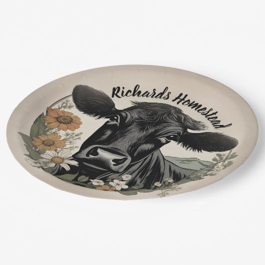 Assiettes En Carton Vache noire de printemps (Angle)