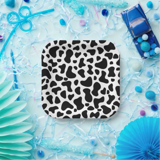 Assiettes En Carton Vache noire et blanche Imprimer Anniversaire (Fête)