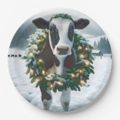 Assiettes En Carton Vache portant une couronne de Noël (Devant)