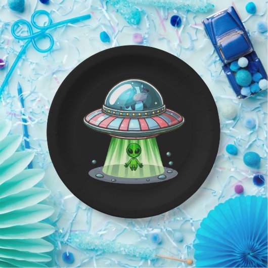 Assiettes En Carton Vache qui enlève un Alien (Fête)