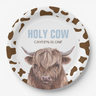 Assiettes En Carton Vache sacrée, j'ai un an, imprimé vache marron ann