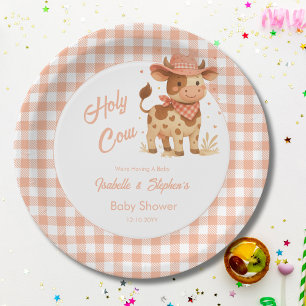 Assiettes En Carton Vache sainte Nous avons un bébé Pêche rustique Pla