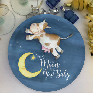 Assiettes En Carton Vache sautant par-dessus la lune en aquarelle pour