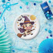 Assiettes En Carton Vache sorcière sur un bâton (Fête)