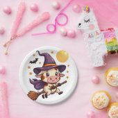 Assiettes En Carton Vache sorcière sur un bâton (Fête)