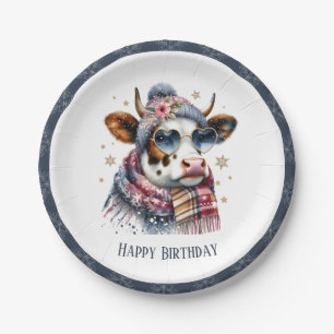 Assiettes En Carton Vache Vibes d'hiver - Anniversaire