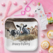 Assiettes En Carton Vaches d'anniversaire avec foin (Fête)