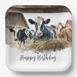 Assiettes En Carton Vaches d'anniversaire avec foin