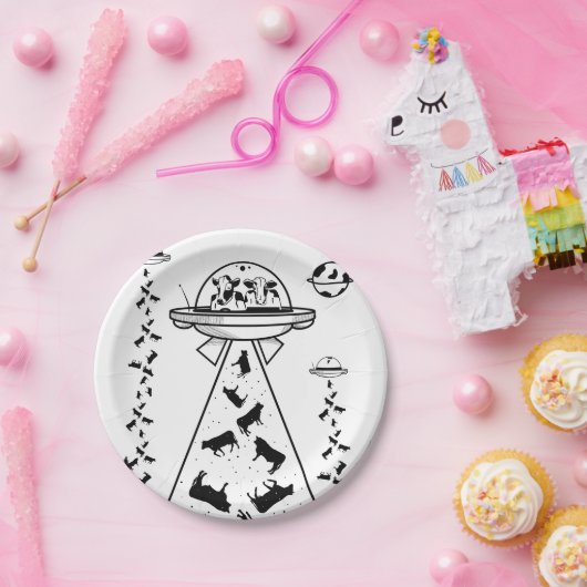 Assiettes En Carton Vaches dans un vaisseau spatial OVNI (Fête)