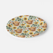 Assiettes En Carton Vaches Highland et fleurs de tournesol jaune (Angle)